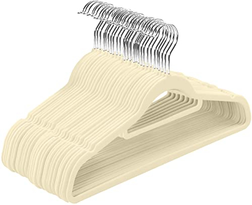 Utopia Home - Antirutsch-Kleiderbügel aus Samt - rutschfeste und strapazierfähige Kleiderbügel aus Samt mit Krawattenhalter - Stark genug, Jacken und Pullover zu halten (Elfenbein, 50er-Pack)
