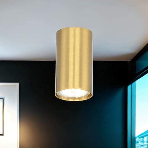 Licht-Erlebnisse Kleiner Deckenspot rund Modern Echt-Messing Ø5,5cm H:9,5cm GU10 dekorativ EYE Spot Deckenlampe Flur