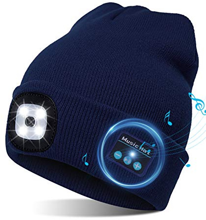 TAGVO Music Beanie Hat with Lights, LED Beanie Cap, Lighting & Flashing Modes, Built-in Stereo Speaker and Mic, Headlamp Headphone Beanie Xmas Gift, Unisex Winter Warm Knit Cap