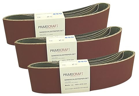 PrimoCraft 18 x Papel de lija de banda de 100 x 910 mm – grano 40/60/80/120/180/240 Mix 3 x por grano – Banda de lijado para lijadora de banda lijadora de banda 18 unidades