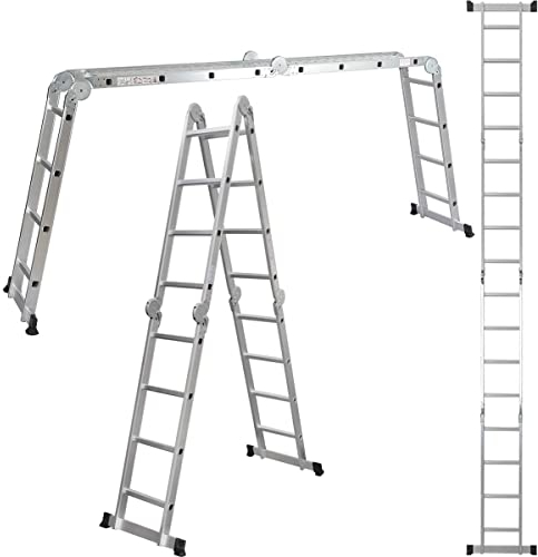 ALDORR 4x4 Klappleiter - Hochwertiges Aluminium - Vielseitig Einsetzbar - Tragfähigkeit bis 150 kg - Faltbar - Sicher und Zuverlässig (EN131) - Ausziehbare Leiter