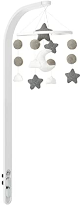 Snüz Mobile Baby - Weiches Mobile für SnüzPod und SnüzKot mit Sternen, Mond und Wolken, mit ansteckbarer Halterung - Weiß, FN015B