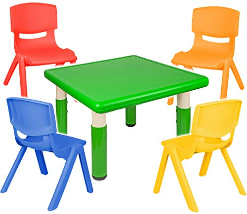 alles-meine.de GmbH Sitzgruppe für Kinder - Tisch + 4 Kinderstühle - Größen & Farbwahl - grün - höhenverstellbar - 1 bis 8 Jahre - Plastik - für INNEN & AUßEN - Kindertisch/Kin..