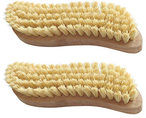 Lot de 2 brosses à récurer, à main, avec poignée ergonomique en bois, en forme de S, pour la cuisine, le jardin, la maison, fabriquées en Allemagne