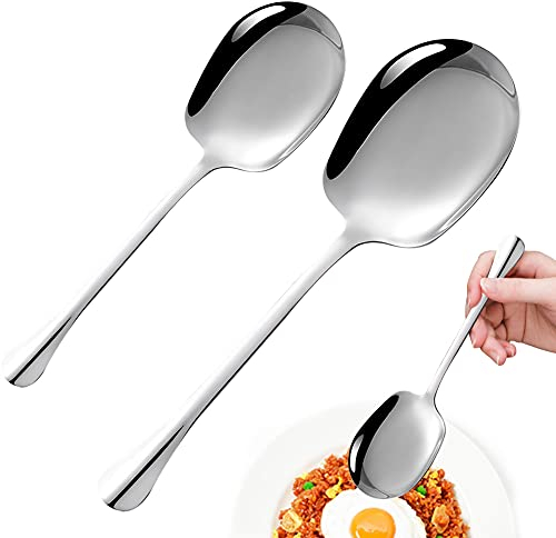 PHIEZC Cucharas de Acero Inoxidable para Servir,2 Piezas de Cubiertos para Ensaladas,Cucharas de Arroz Comunes para Hoteles y Restaurantes,25cm y 20cm,Adecuadas para Cocinas y Restaurantes