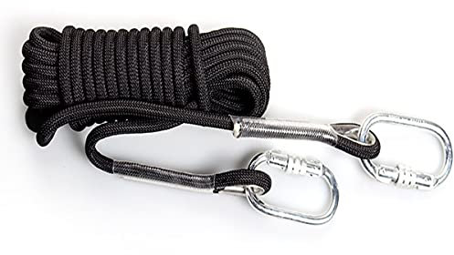 QHY Corde d'escalade statique d'extérieur de 10 mm avec 2 crochets en acier - Noir - Taille : 60 m x 10 mm
