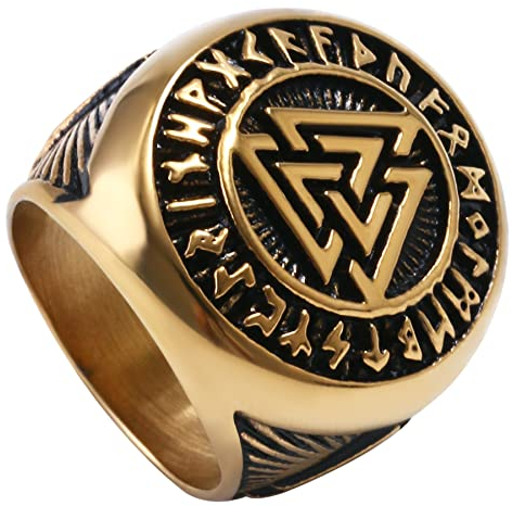 OIDEA Siegelring Wikinger Herren Gold, aus hochwertigem Edelstahl, Nordischer Vikinger Symbol keltisch Ringe Breit Retro Größe 62 (19.7)