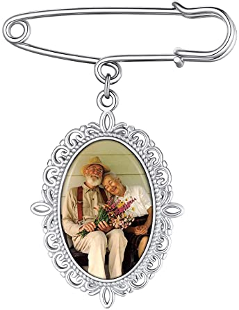 Custom4U Personalisierte Oval Foto-Brosche mit Bildgravur Memorial Brautstrauß Fotoanhänger mit Bild Edelstahl DIY Broschen Anstecker Silber Erinnerungsschmuck Geschenke