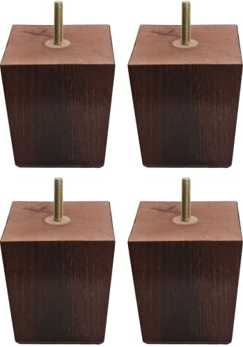 Set of 4X Mahogany Finish Square Shaped Wooden Furniture Feet Legs for Sofa, Chairs, Stool, Table