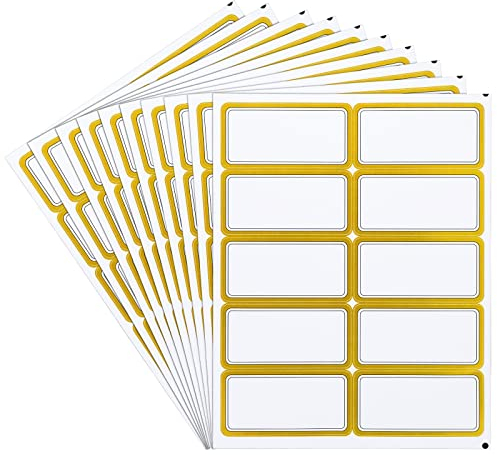 Prasacco 100 Pieces Large Labels Stickers 2 x 4 Inch Writable Printable Blank Sticker Address Shipping Labels Gold Border Name Tag for Presents Folders Jars Bottles Organizing Storage