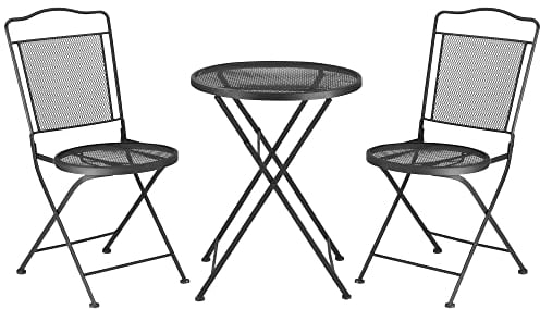 Outsunny Sitzgruppe 3-teilige Essgruppe Bistro-Set Gartenmöbel-Set Balkonmöbel Set 1 Tisch+2 Stühle mit Schirmloch Terrasse Metall Schwarz