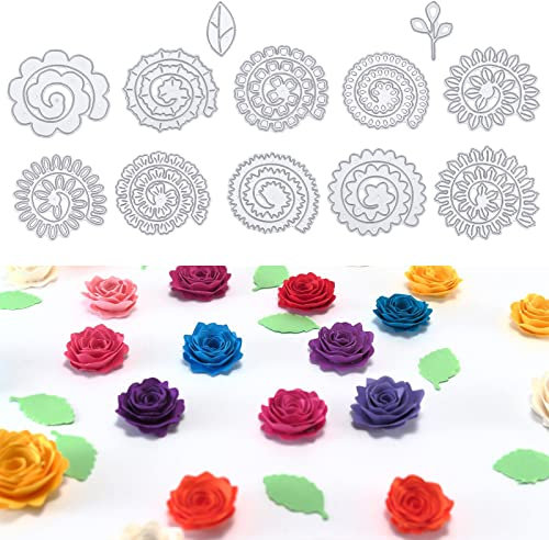 ORIGACH 10 Stück 3D Spirale Blumen Stanzformen Mini Papierblumen Stanzformen mit Blättern Prägung Vorlage für Scrapbooking Geburtstag Kartenherstellung Basteln