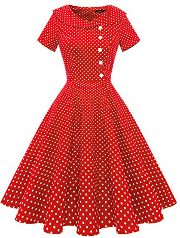 Wedtrend Cocktailkleid Damen Petticoat Kleid Rot 50er Jahre Kleider Mit Gepunktet Rockabilly WTP20007 RedSmallWhiteDot L