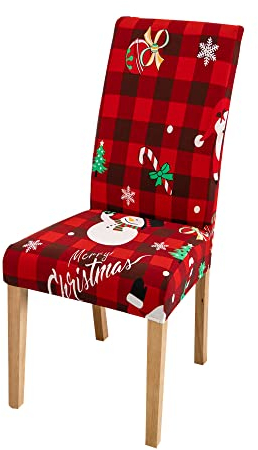 Highdi Weihnachten Stretch Stuhlhussen Kreative Weihnachten Bedruckter Stuhlbezug Waschbar Universal Elastisch Stuhlüberzug für Esszimmer, Hotel, Bankett,Weihnachtsdekor (4er Set,Rot Kariert)