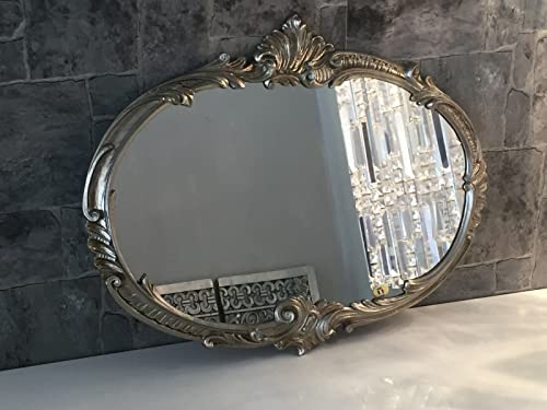 Generisch Barockspiegel Wandspiegel Antik Silber Oval Barock Badspiegel Spiegel 52x42cm Flurspiegel Wohnzimmerspiegel C17 A.S