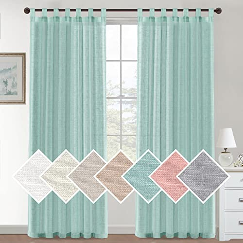 Lanqinglv 2er Set Sheer Voile Vorhänge Grün Schlaufen Gardinen Halbtransparent Leinenvorhang Leinenoptik Lichtdurchlässig Vorhänge für Schlafzimmer Bauernhaus Wohnzimmer - 132cm(B) x160cm(H)