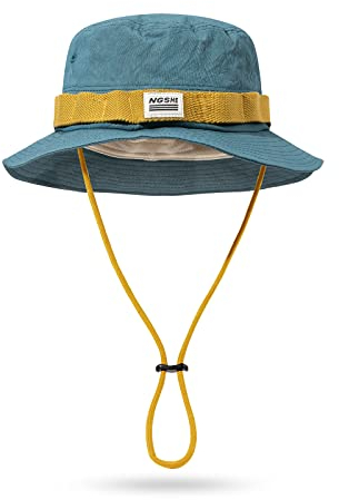 CLAPE Safari Hut Herren Damen Outdoor Boonie Hat Faltbar Buschhut Breiter Krempe Fischerhut Verstellbar Kinnband Hut UV Protection Sun Hat Lake Blue DFH01