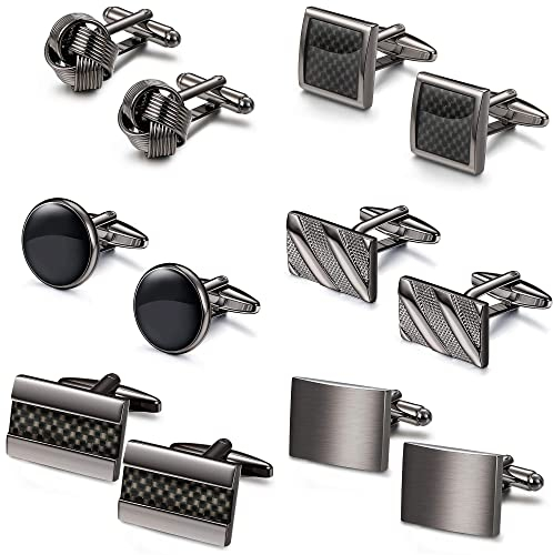 FIOROYAL 6 Paar Manschettenknöpfe Herren Klassische Hochzeit Business Vintage Hemd Manschettenknöpfe Personalisiert Silber Schwarz für Herren