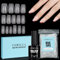 TOMICCA Coffin Nail Extension Kit - 4-in-1 Base Gel & Glue with 150Pcs Full Cover Tips | Beginner Friendly Salon Set, Easy DIY Matte Nails Gift for Women/Girls