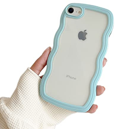 Ownest Compatible with iPhone 7 Case iPhone 8 Case iPhone SE with Transparent Cute Curly Simple Wave Case Aesthetic Design Bumper or Girls Women Soft TPU Protective for iPhone 7/8/SE-Blue