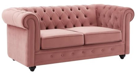 Vente-unique-Divano 2 posti in Velluto Rosa pastello - CHESTERFIELD