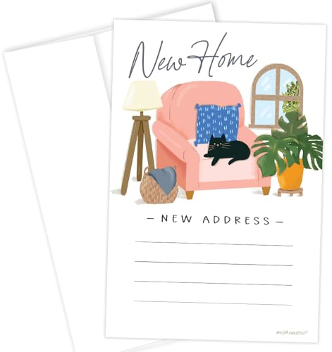 m&h invites Neue Adresskarten – Charmante Katze im Stuhl-Design – 20 Adresskarten mit Umschlägen – Umzugsankündigung für We've Moved or I've Moved Karten