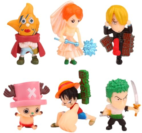 6 PCS Pirate Anime Figure Model, Q Version Lu-ffy, Anime Model, Pirate Cake Toppers Anime Mini Figures Party Supplies Cartoons Ornament Model Decorations for Kids Boy Birthday Party