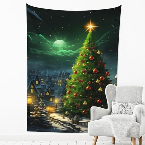 DJUETRUI Weihnachtsbaum-Wandteppich, Kunst, Wandbehang, ästhetischer Wandteppich, Banner, Heimdekoration für Schlafzimmer, Wohnzimmer, Wohnheim, 228,6 x 152,4 cm