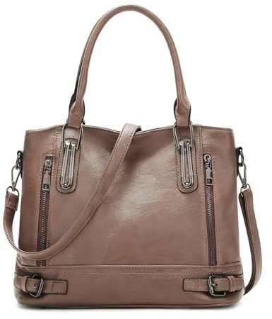 VINBAGGE Damen Handtasche PU Leder Henkeltasche Top Griff Tasche Vintage Weiches Umhängetasche Schultertasche für Frauen - Kaffee