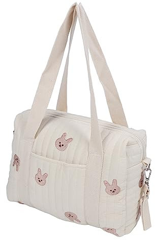 Akozon Multifunktionaler Kinderwagen, Mehrzweck-Kinderwagentasche, Wiederverwendbare Wickeltasche mit Reißverschluss-Stickerei (Kaninchentasche)