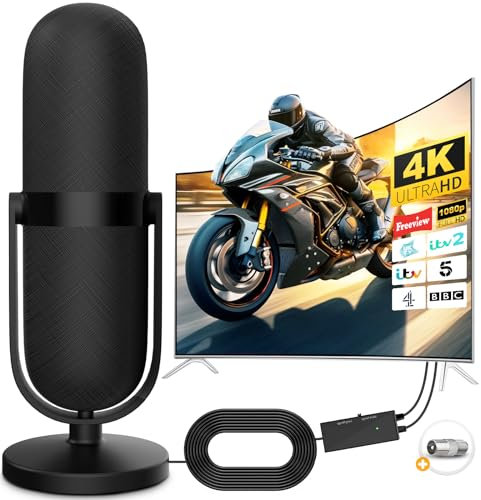 TV Aerial Indoor with 480+ Miles Long Range & 360°Reception-Amplified Smart Digital 4K 1080P, Support All Older TV's with Amplifier Connector for Freeview Channels