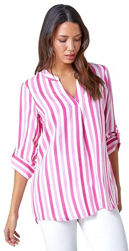 Roman Originals Leaf V Neck Stretch Jersey Top for Women UK Ladies Pleated Shirt Notch V Neck Blouse Summer Tunic Pull-On Soft Evening Holiday Work Party Everyday - Maroon - Size 10
