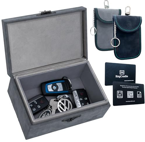 KeyCradle Faraday Box For Car Keys | Faraday Pouch For Car Keys 2 Pack & RFID Card 2 Pack For Your Wallet | XXL Car Key Signal Blocker Box Size 20 x 13 x 9 cm - Grey