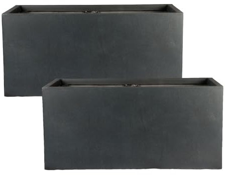 IDEALIST Set of 2 50cm Outdoor Window Box | Dark Grey Reinforced Stone Windowsill Planter | Garden Planters with Drainage Holes L50 W20 H20.5 cm, 11 litres