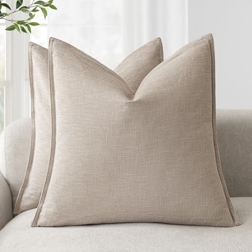 Foindtower Dekorative Kissenbezüge aus Leinen, weich, Bauernhaus, neutraler Kissenbezug für Stuhl, Couch, Sofa, Schlafzimmer, Wohnzimmer, Heimdekoration, 45,7 x 45,7 cm, Hellbraun, 2 Stück