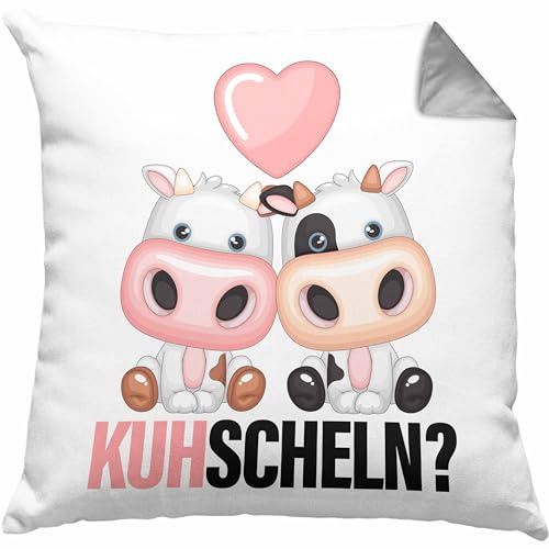 Trendation Kuhscheln Kissen mit Füllung 40x40 Geschenk Kuh Tierwohlhaber Geschenkidee Freundin Kuscheln Kuhliebhaberin (Grau)