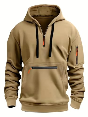 MakingDa Sweat à capuche zippé 1/4 avec poche zippée et cordon de serrage en polaire à manches longues pour homme