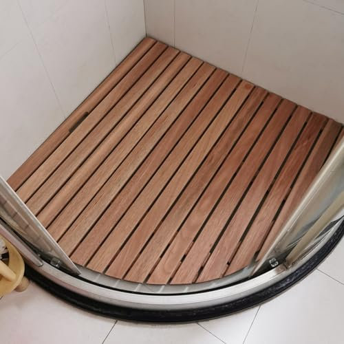 Badematte aus Holz Badematte aus Naturholz, rutschfeste Bodenmatte für Badezimmer, großes, Robustes Abtropfbrett, Lamellenplattform für Eckdusche, individuell anpassbar (Farbe: Dunkles Holz,