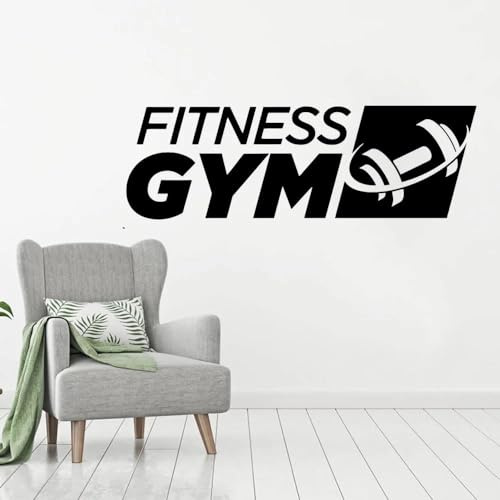 TUOQIANNAN Adhesivo de pared extraíble con logotipo de gimnasio de fitness, adhesivo de pared para gimnasios, gimnasios en casa y clubes deportivos, adhesivo de pared de vinilo negro, 86 x 28 cm