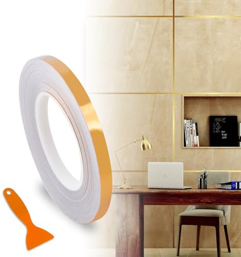 FBBULES Strisce Adesive Decorative Nastro Decorativo Impermeabile Piastrelle per Pavimenti Linee di Lamina D'oro per Parete, Armadio, Camera da Letto, Cucina(1.0cm×50m)