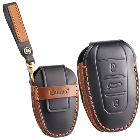 ontto Étui de protection en cuir pour clé de voiture - Porte-clés - Convient pour Peugeot e208 208 3008 308 SW GT 5008 2008, Citroën C4 C5, Berlingo Keyless, 3 boutons - Noir