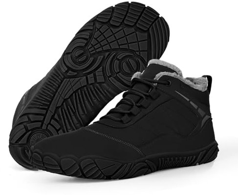 RUYI Barfußschuhe Winter Warm Gefütter Winterschuhe Damen Herren Barfussschuhe Wasserabweisend Traillaufschuhe mit rutschfest Sohle & Breiter Zehenbox