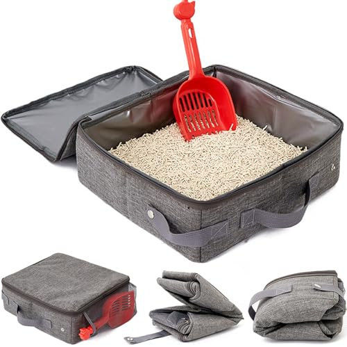 30 * 30cm Boîte Litière Chat Étanche, Bac à Litière Pliable Portable, Litière Voyage Portable pour Chat, Toilette Voyage pour Peut Être Utilisé comme Lit Chaton (Gris, M/30 * 30cm)