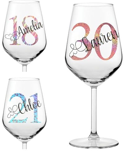 Personalised Birthday Wine Glass Gifts for Her Girl Women Bestie Wine Glass 18th 21st 30th 40th 50th 60th 70th 80th Any Age Party Present Idea