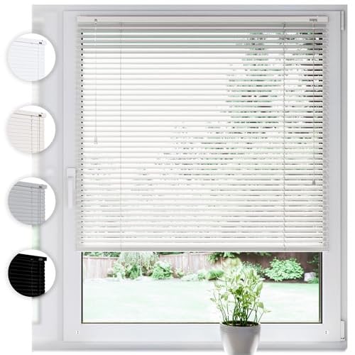 SONELLO Aluminium Jalousie 70cm x 100cm Weiß Alu Jalousie Klemmfix ohne Bohren Sichtschutz Blendschutz Lichtschutz Sonnenschutz für Fenster und Türen