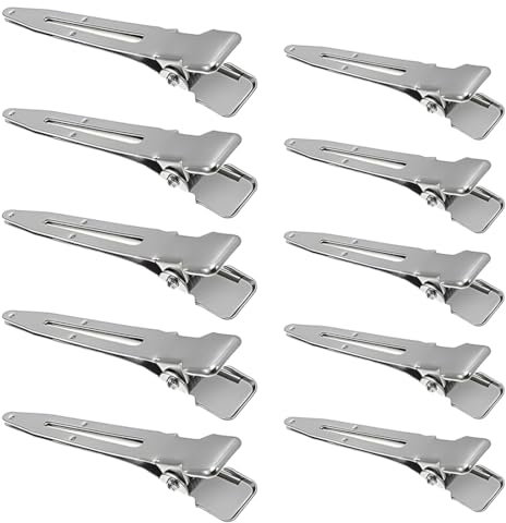 WeddHuis 10 Pièces Pinces Cheveux, Crocodile Cheveux, Coiffure en Métal, Bigoudis Cheveux Professionnelles Antirouille avec Trous, pour Coiffure DIY pour Femmes et Filles (5,5/4,5 cm) (Silber)