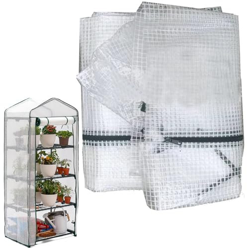 4 Stufen Gewächshaus Ersatzabdeckung, 160 x 69 x 49cm PVC Abdeckung mit Aufrollbarer Reißverschlusstür für Sukkulenten und Blumen (Regal Nicht Im Lieferumfang Enthalten)
