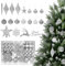 108er Set Weihnachtskugeln Kunststoff Silber Weiß mit Baumspitze Stern - Robuste und Sichere Christbaumschmuck Set mit Aufhängen - Christbaumkugeln Bunt, Mehrweg Baumschmuck Weihnachten,