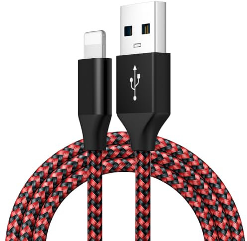 iPhone & Samsung Charger Cable - USB Syncing Data - Nylon Braided - 1m Long -Compatible with iPhone & Samsung Charging Cable - 20W Plug PD Fast Charger (USB to i PHONE Cable, Red)