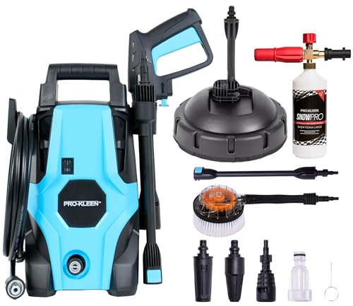 Pro-Kleen Pressure Washer Jet Power Wash Electric 1400W High Performance Cleaner With Accessories For Patio and Car, Portable For Cleaning Drives, Walls, Vehicles, Garden Furniture